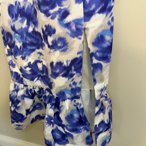 Sachin & Babi Blue Floral Print Square Neck Midi Dress Ruffle Hem And Slit 6 - Picture 8 of 8